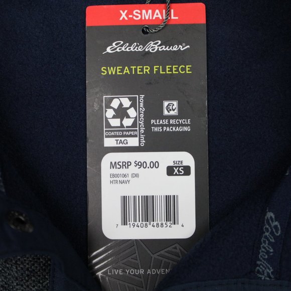 Eddie Bauer Fleece Sweatshirt NWT Mens XS Heather Navy Blue L/S Pullover Sweater - Picture 7 of 12
